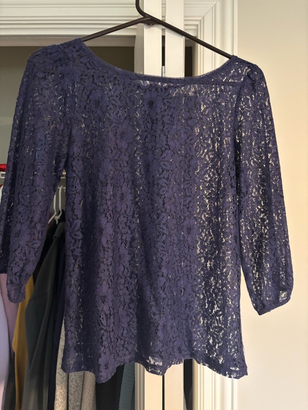 Loft brand Lace Overlay Women's Top in Navy
